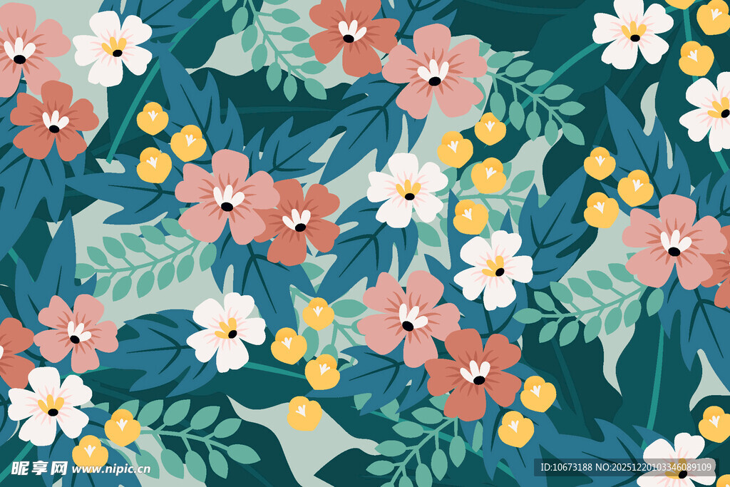 花卉植物无缝图案背景