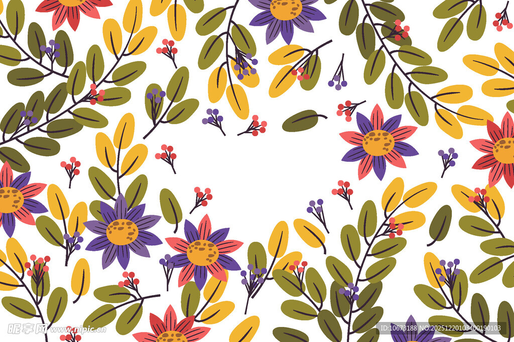 多彩花卉枝叶矢量图案