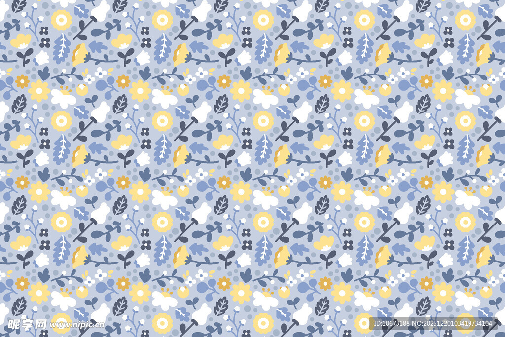 蓝黄花卉图案纹理背景