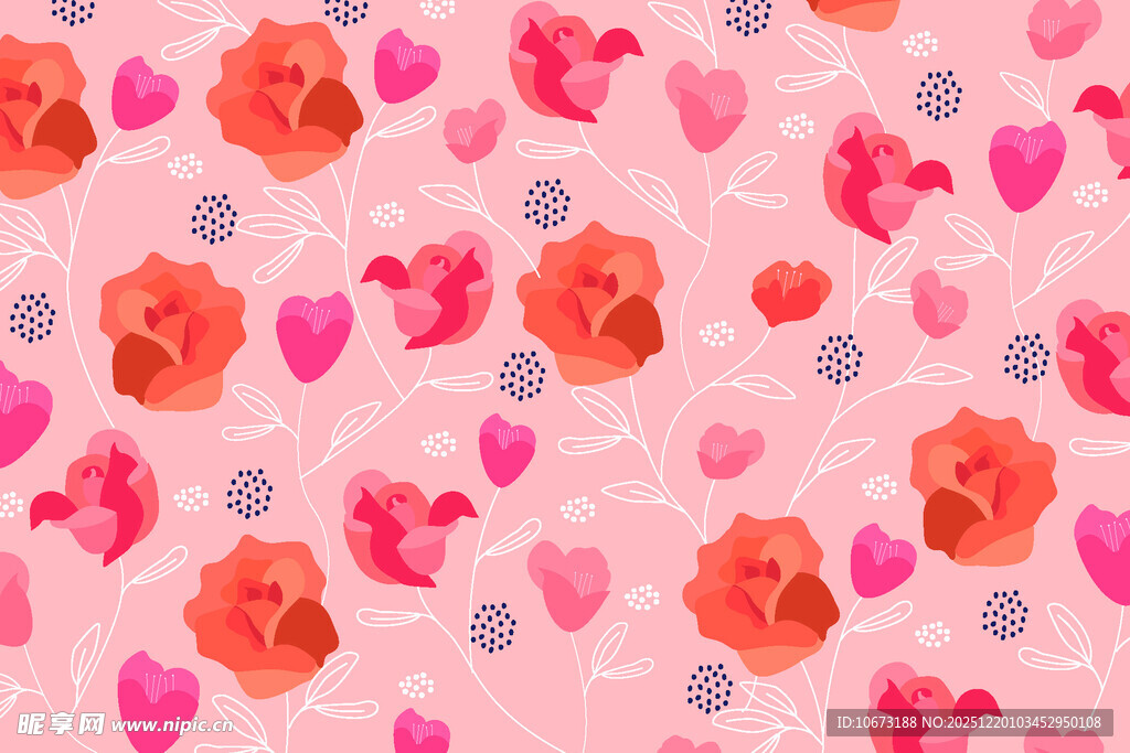 粉色爱心玫瑰浪漫图案