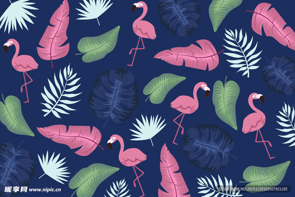 火烈鸟与热带植物图案