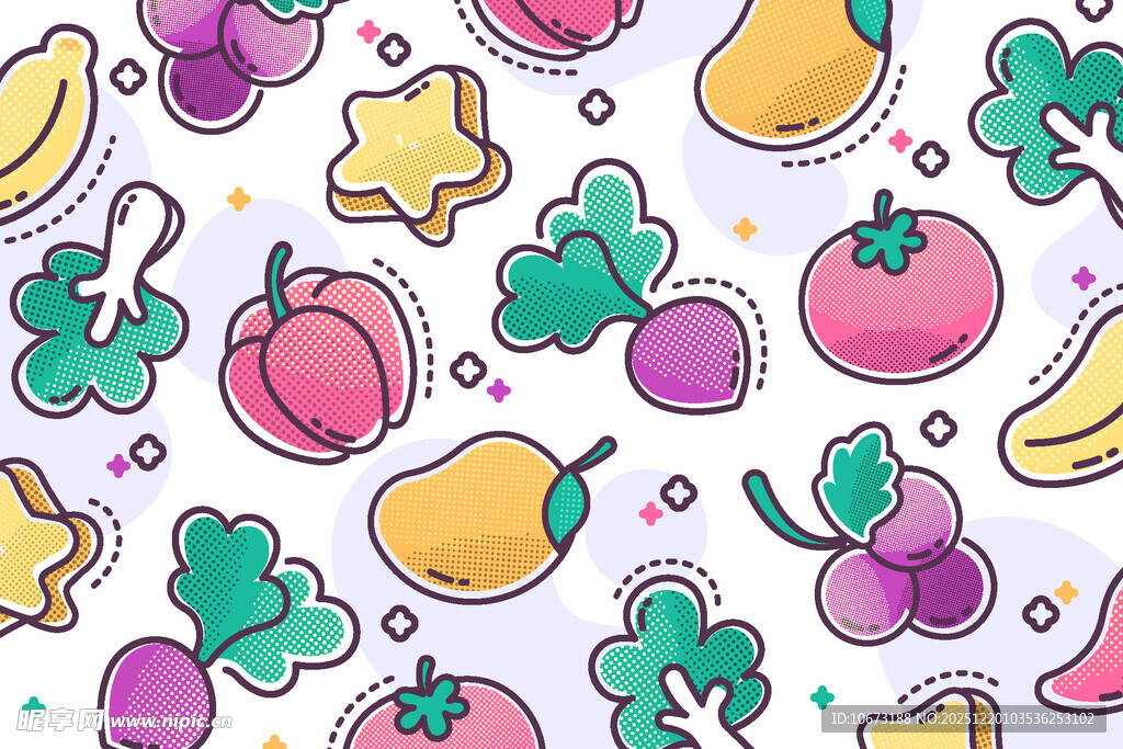 多彩卡通水果无缝图案