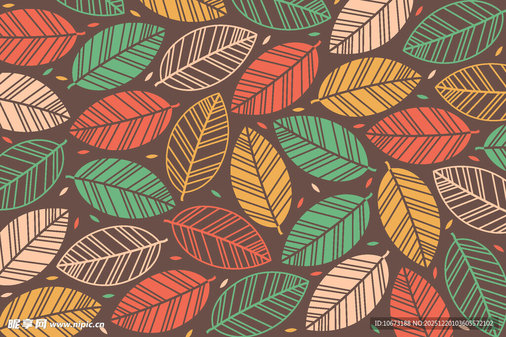 多彩手绘树叶无缝图案
