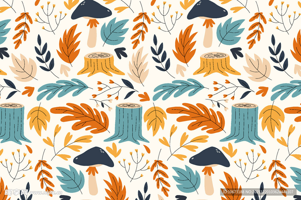 秋季植物几何图案印花