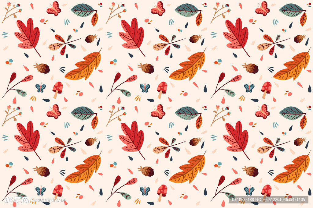 秋季花卉树叶图案背景