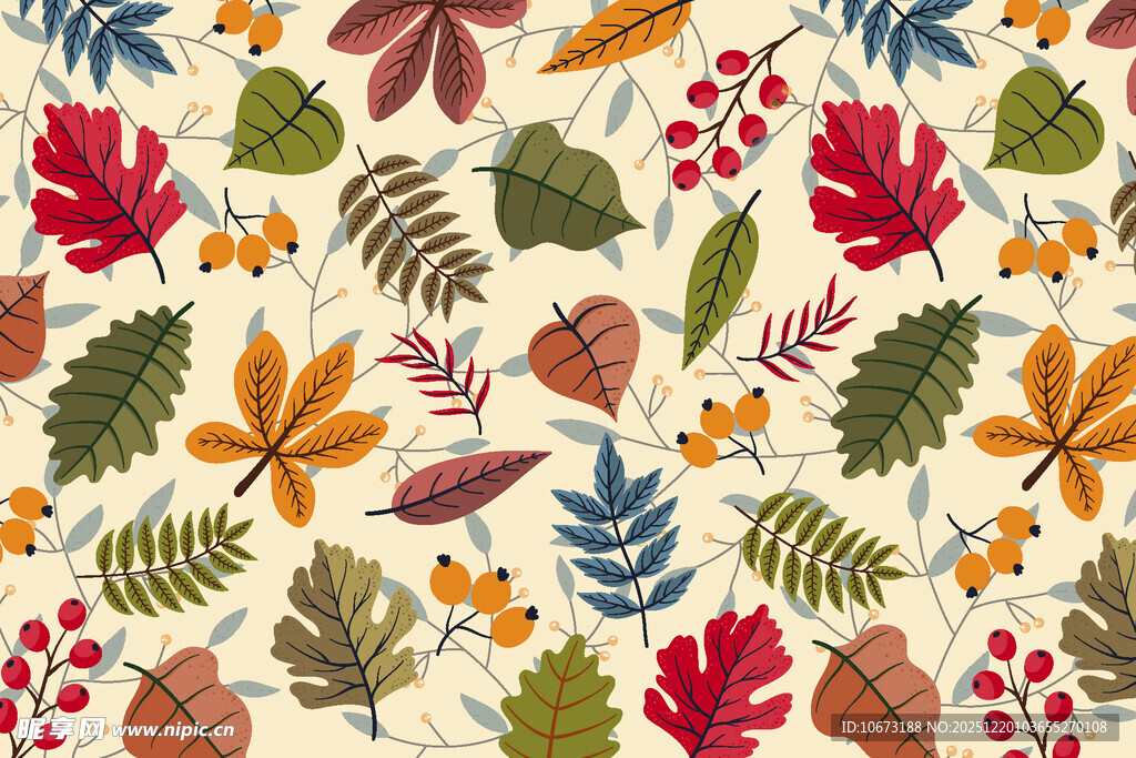 秋季多彩树叶花卉图案