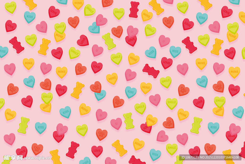 多彩心形糖果背景图案