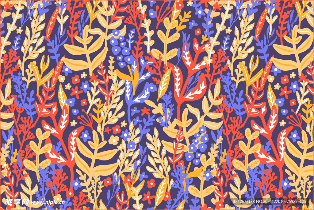 多彩植物图案印花面料