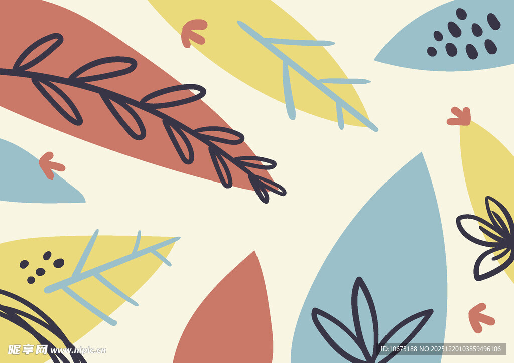 多彩手绘植物叶片图案
