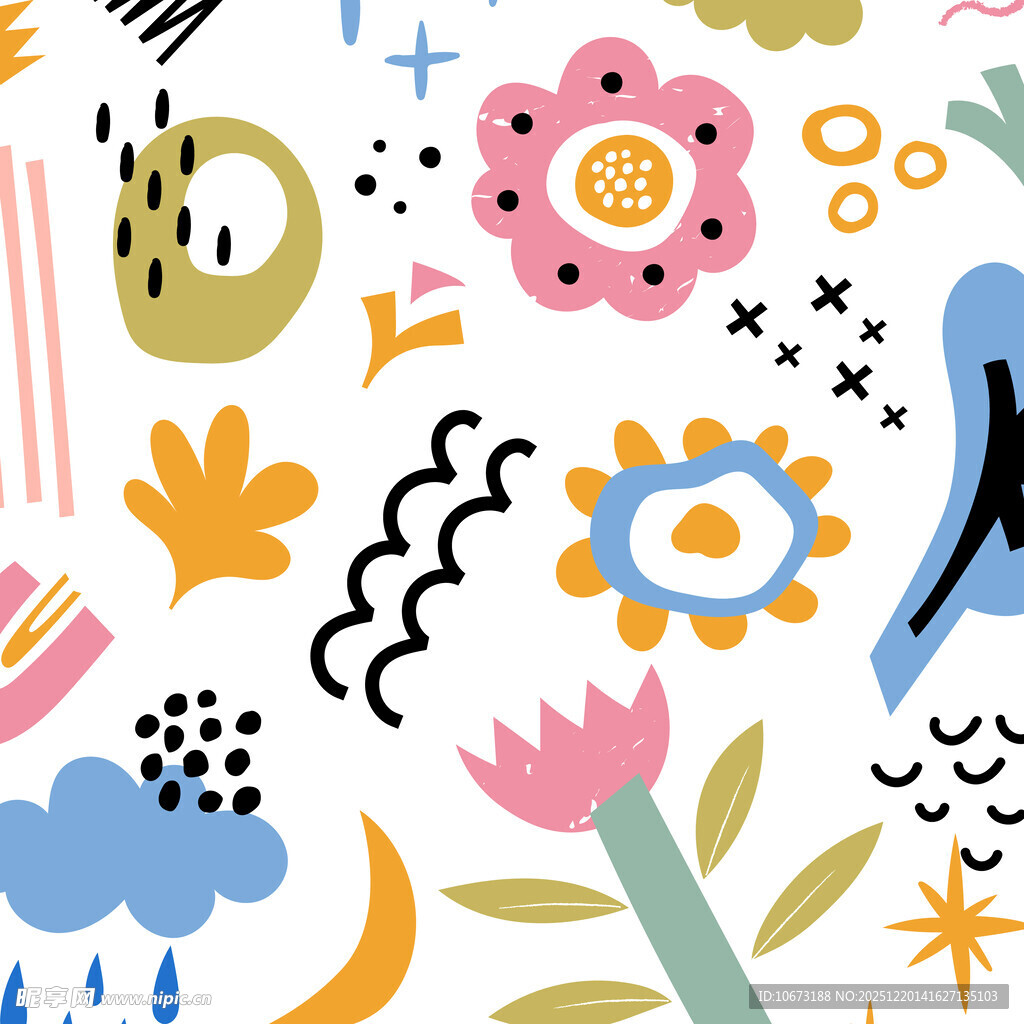 多彩手绘风花卉图案元素