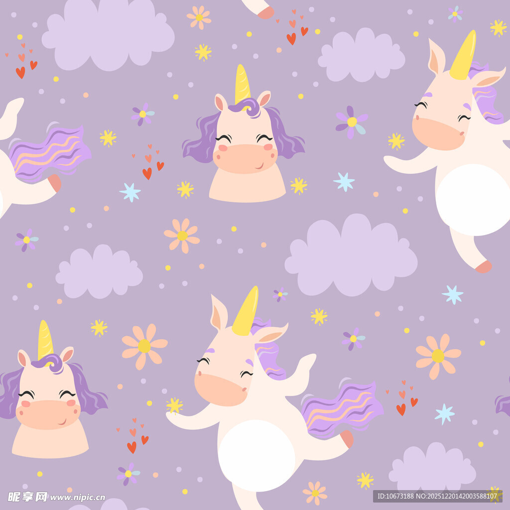 梦幻独角兽与云朵图案