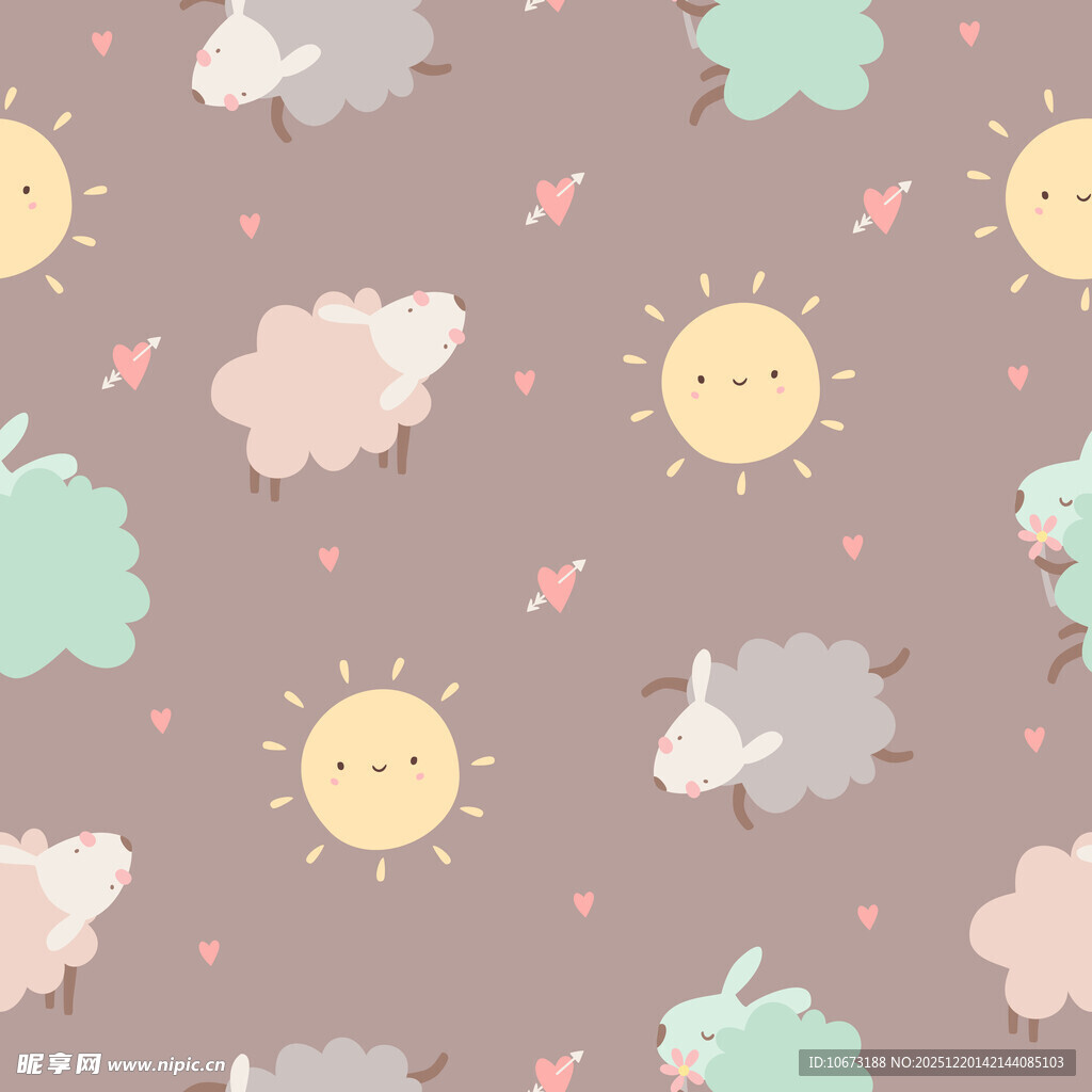 可爱云朵太阳绵羊图案背景