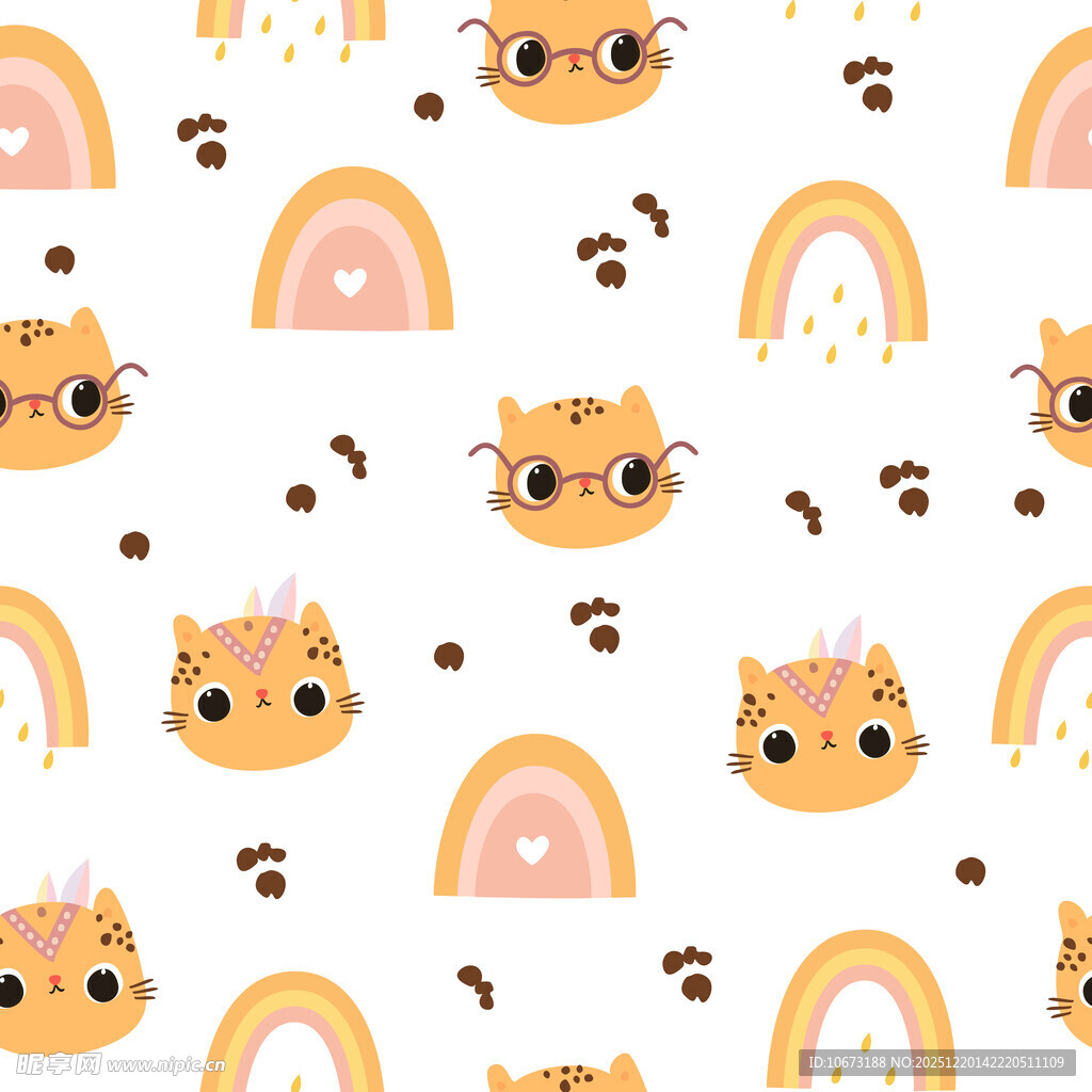 可爱猫咪彩虹图案背景