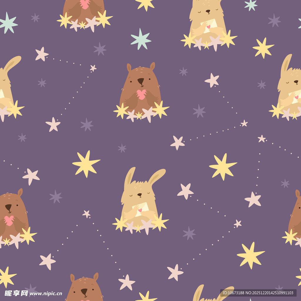 可爱动物星星紫色背景图案