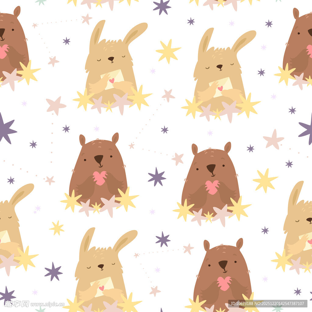 可爱动物与星星图案背景