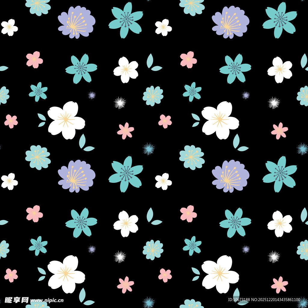 黑色背景多彩小花图案