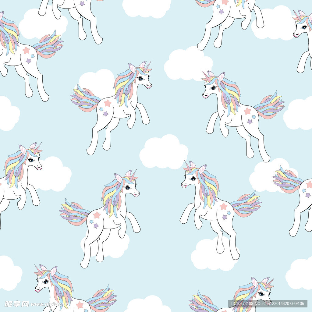 梦幻独角兽云朵无缝图案