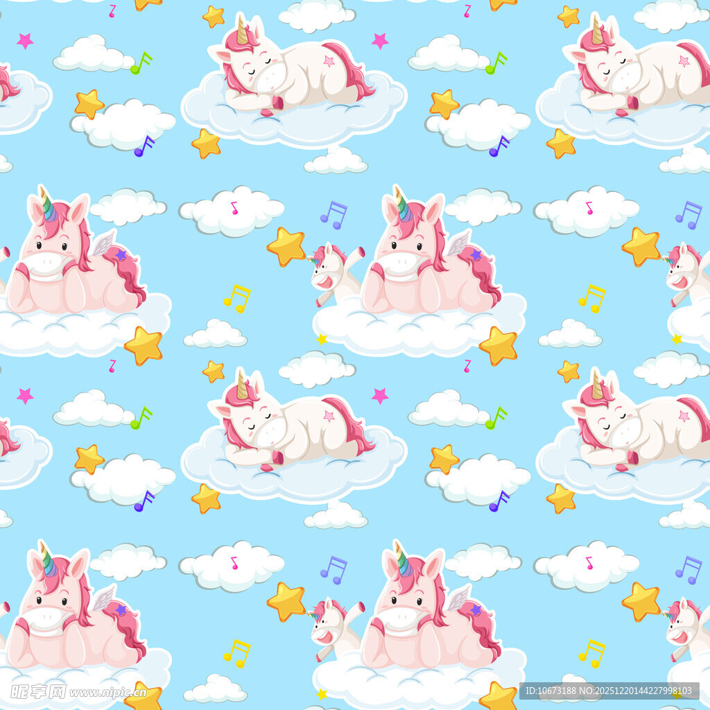 梦幻独角兽云朵图案背景