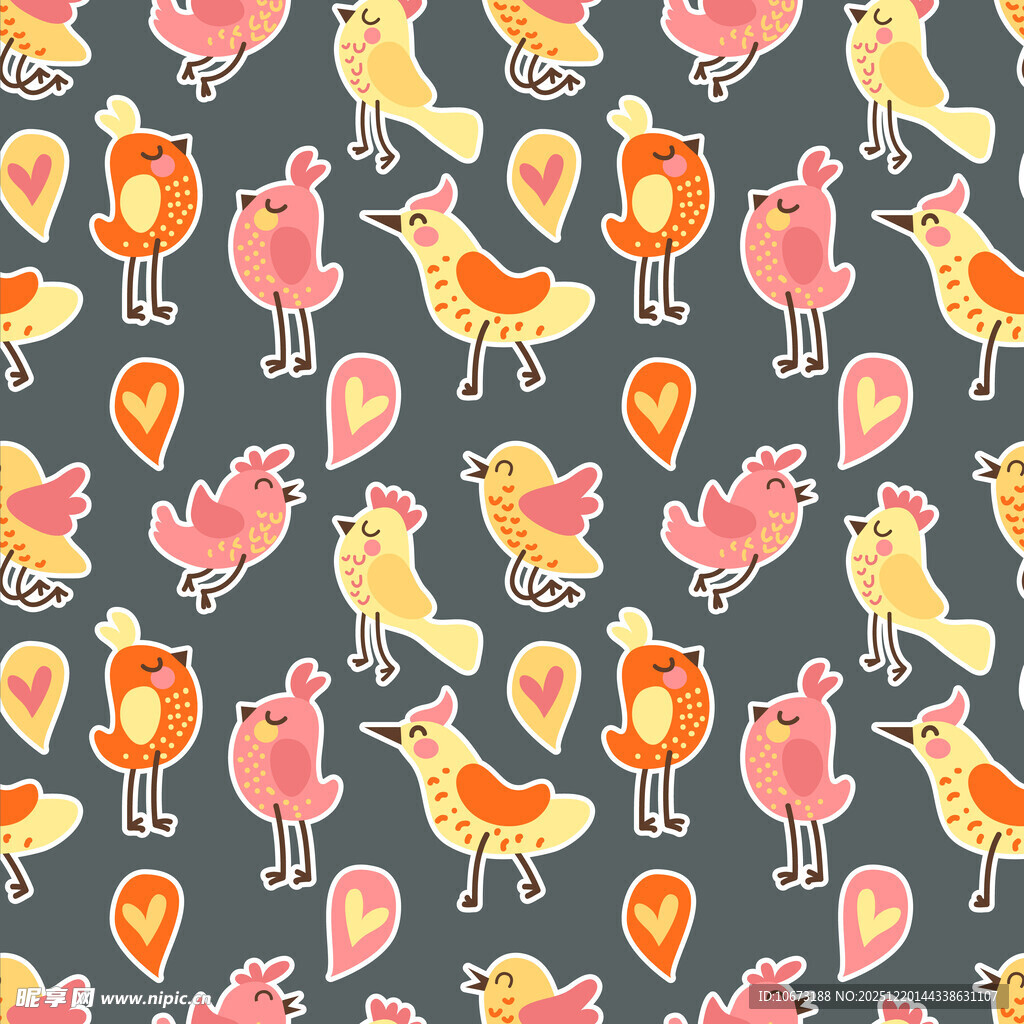 可爱小鸟与爱心图案背景