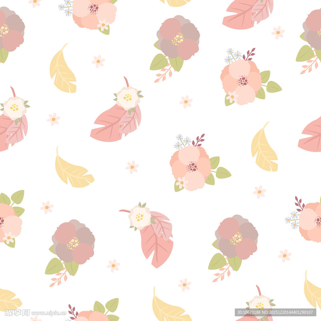 粉色花卉小鸟无缝图案