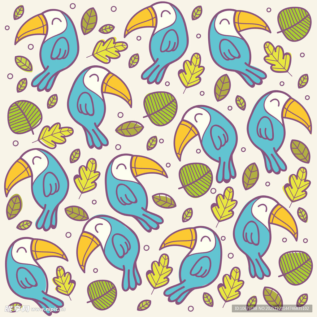 巨嘴鸟与叶子图案背景