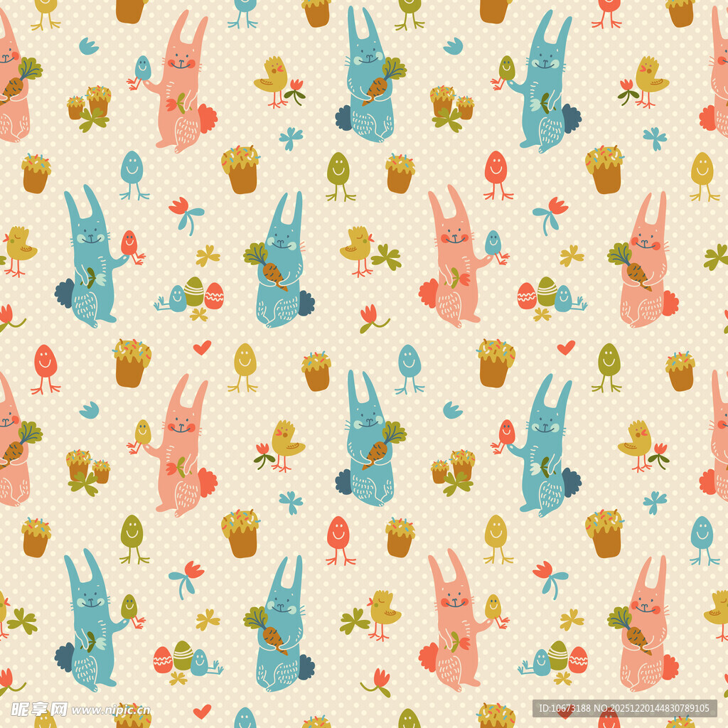 可爱兔子花卉无缝图案
