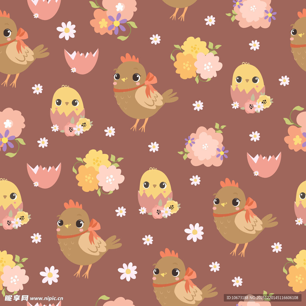 可爱小鸟花卉图案背景