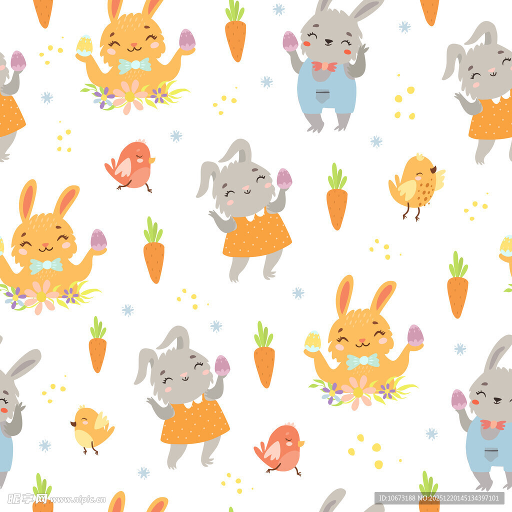 可爱兔子与胡萝卜卡通图案