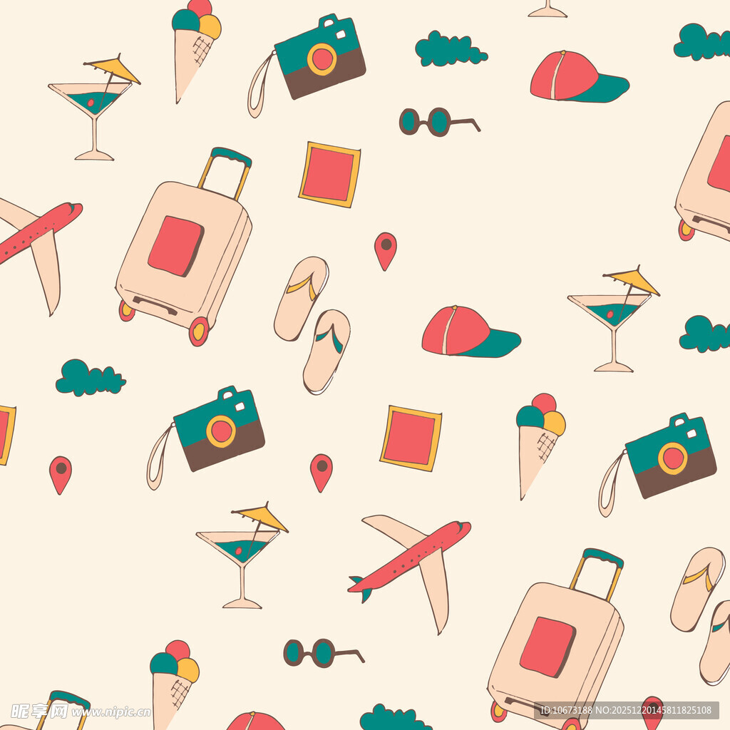 旅行元素无缝图案设计