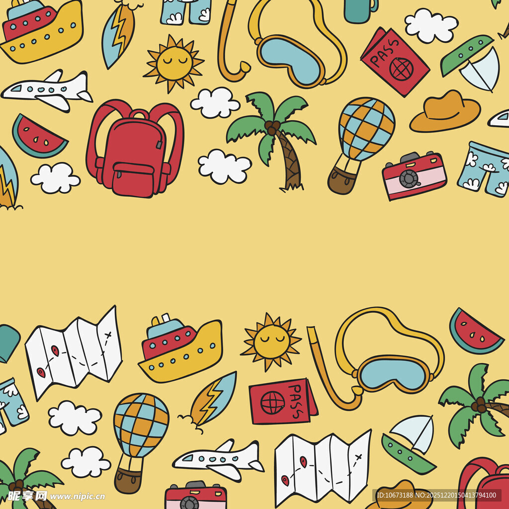 夏日旅行元素插画图案
