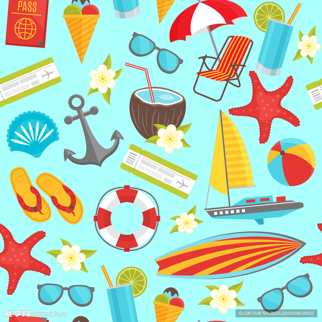 夏日海滩度假元素图案