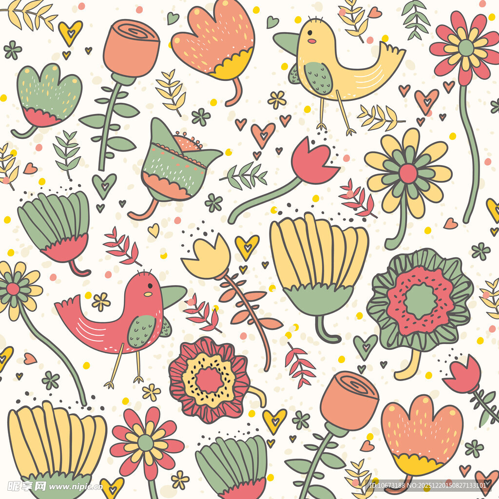 可爱花鸟图案背景设计