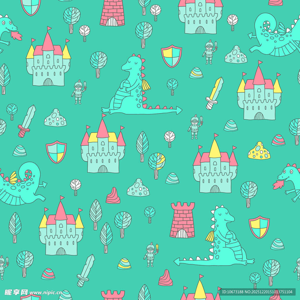 梦幻卡通风城堡恐龙图案