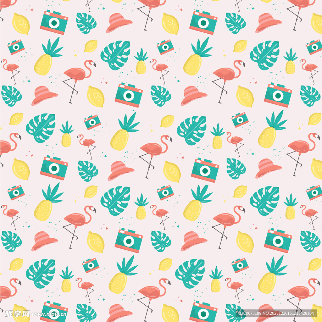 热带风动植物无缝图案