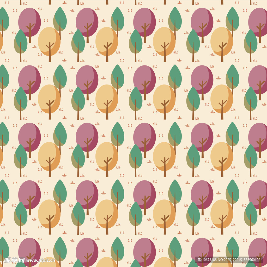 卡通风格树木动物图案背景