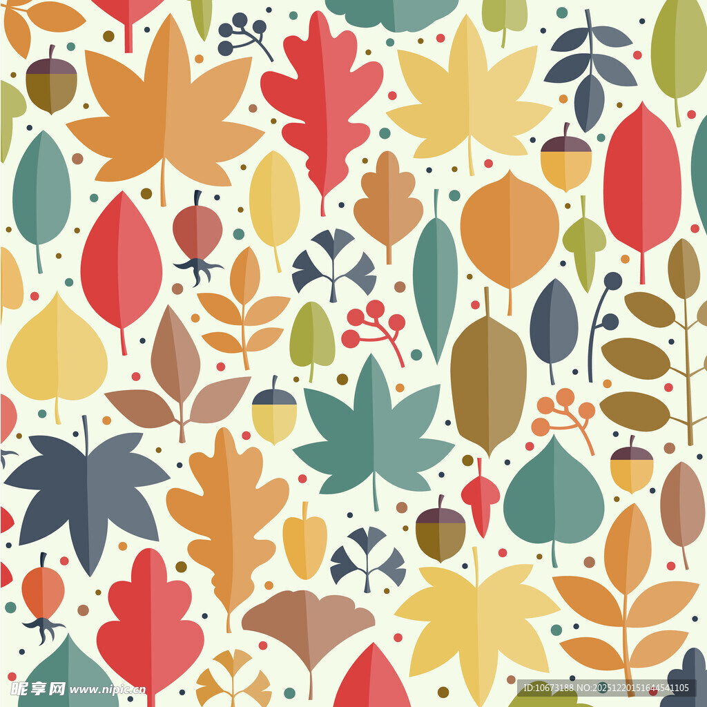 多彩秋叶花卉无缝图案