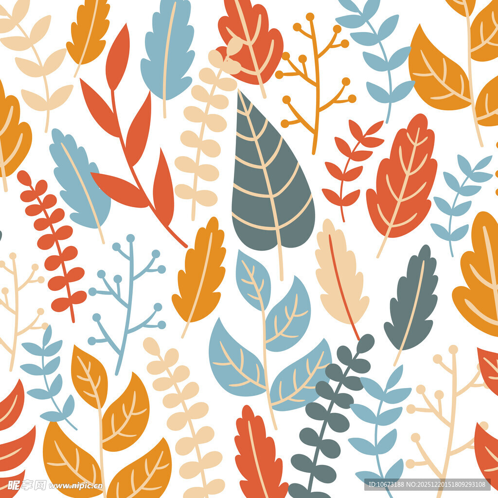 秋季多彩树叶无缝图案