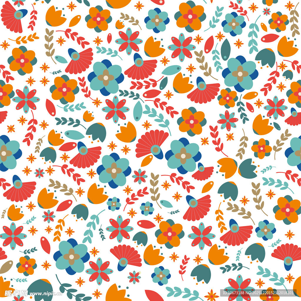 多彩花卉小鸟图案背景