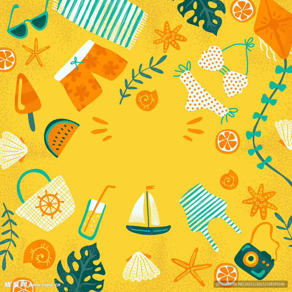 夏日海滩元素插画图案