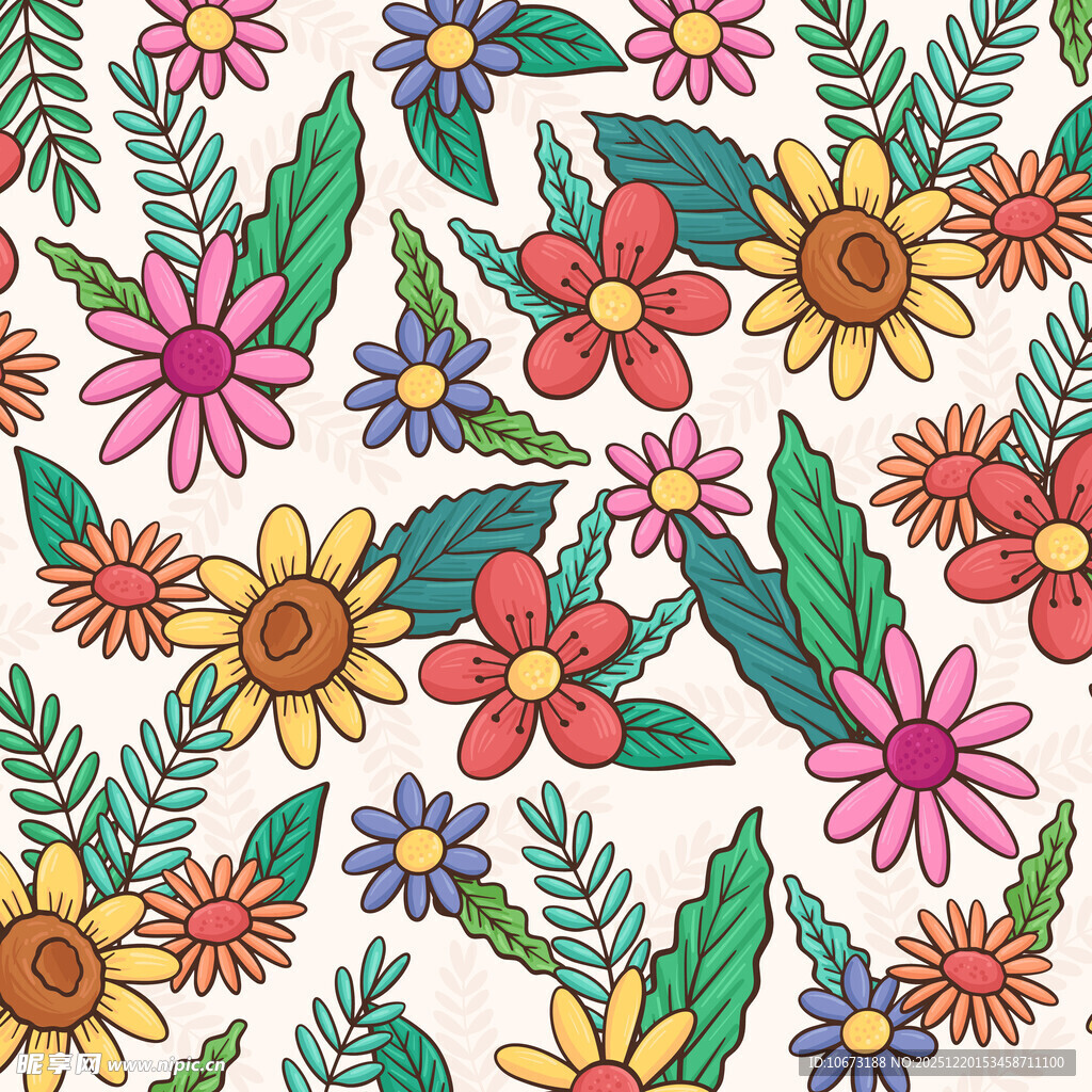 手绘多彩花卉图案背景