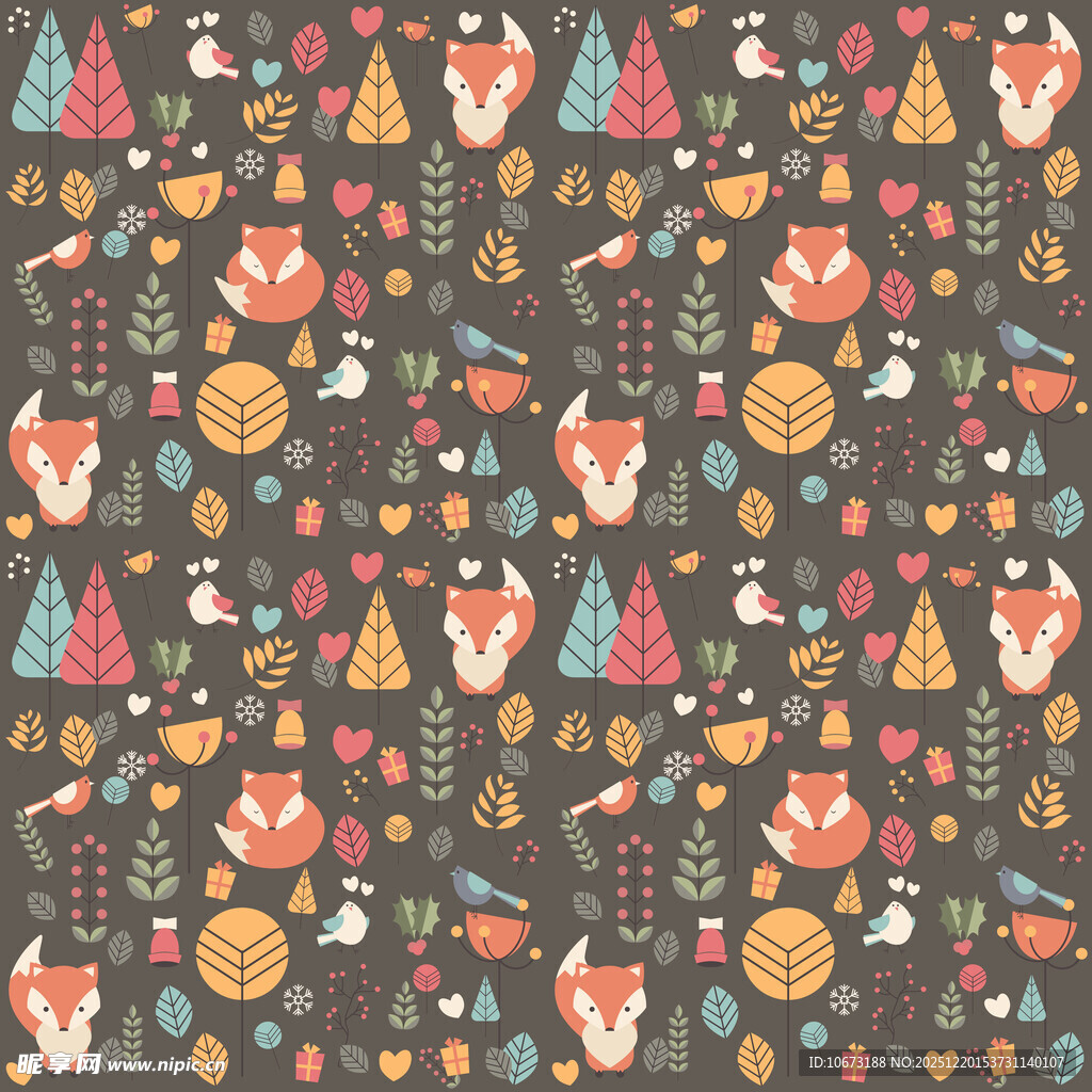 森林动物图案的可爱背景