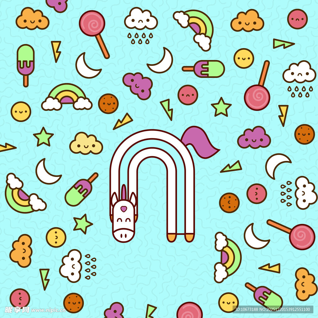 可爱卡通彩虹及周边元素