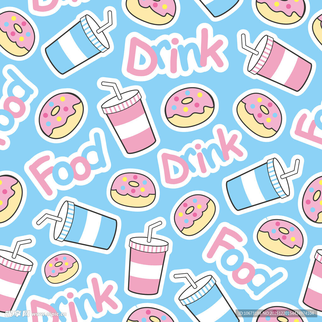 甜甜圈与饮料图案背景