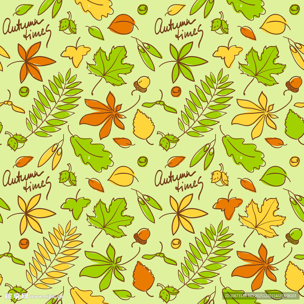 秋季树叶花卉无缝图案背景