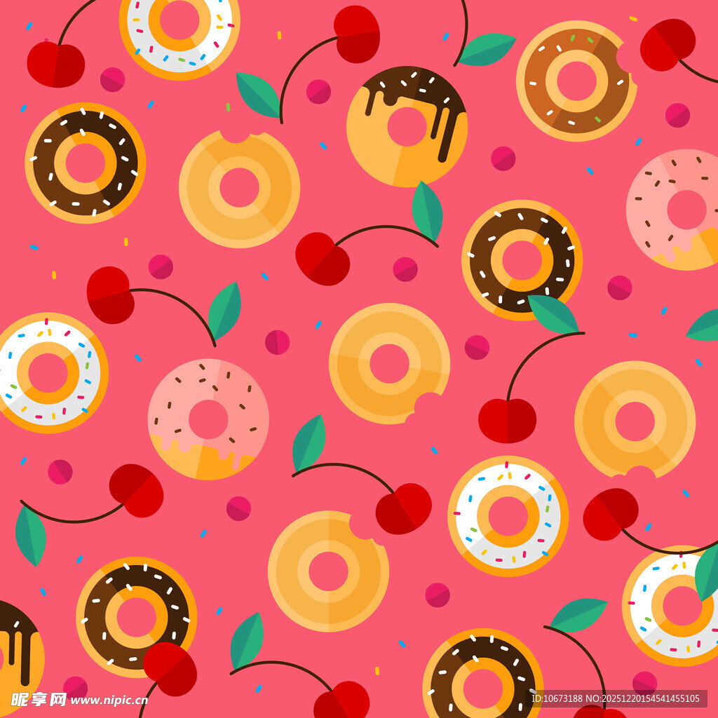 甜甜圈樱桃可爱图案背景