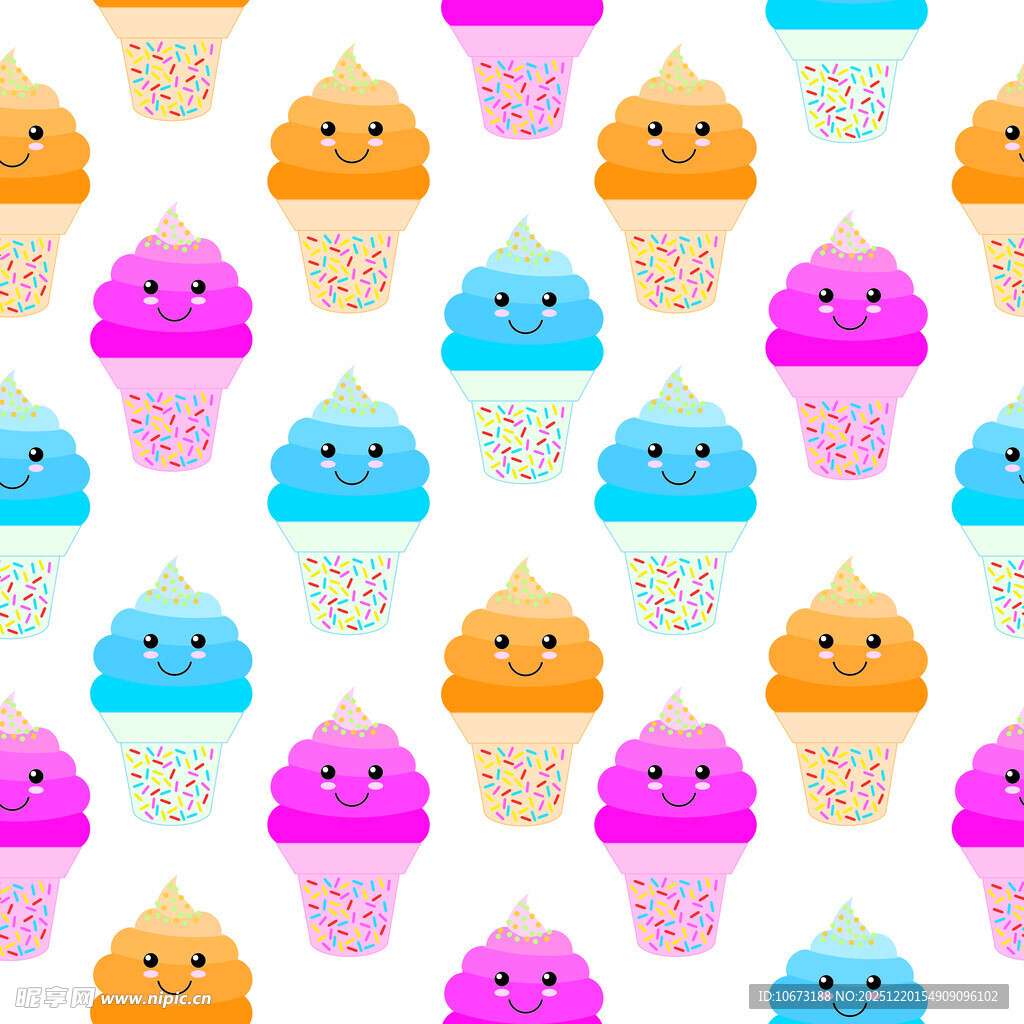 多彩笑脸冰淇淋图案背景