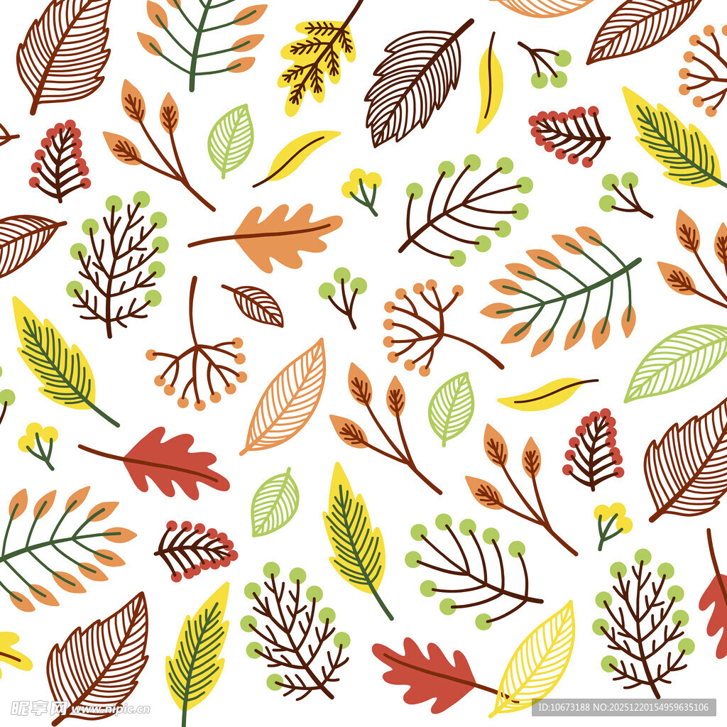 多彩秋叶手绘图案