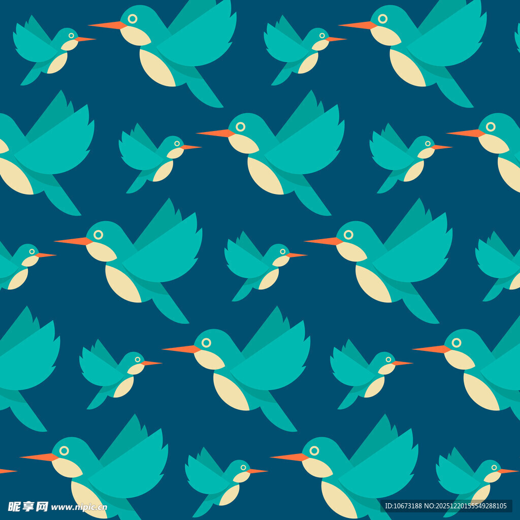 蓝底飞鸟图案无缝背景