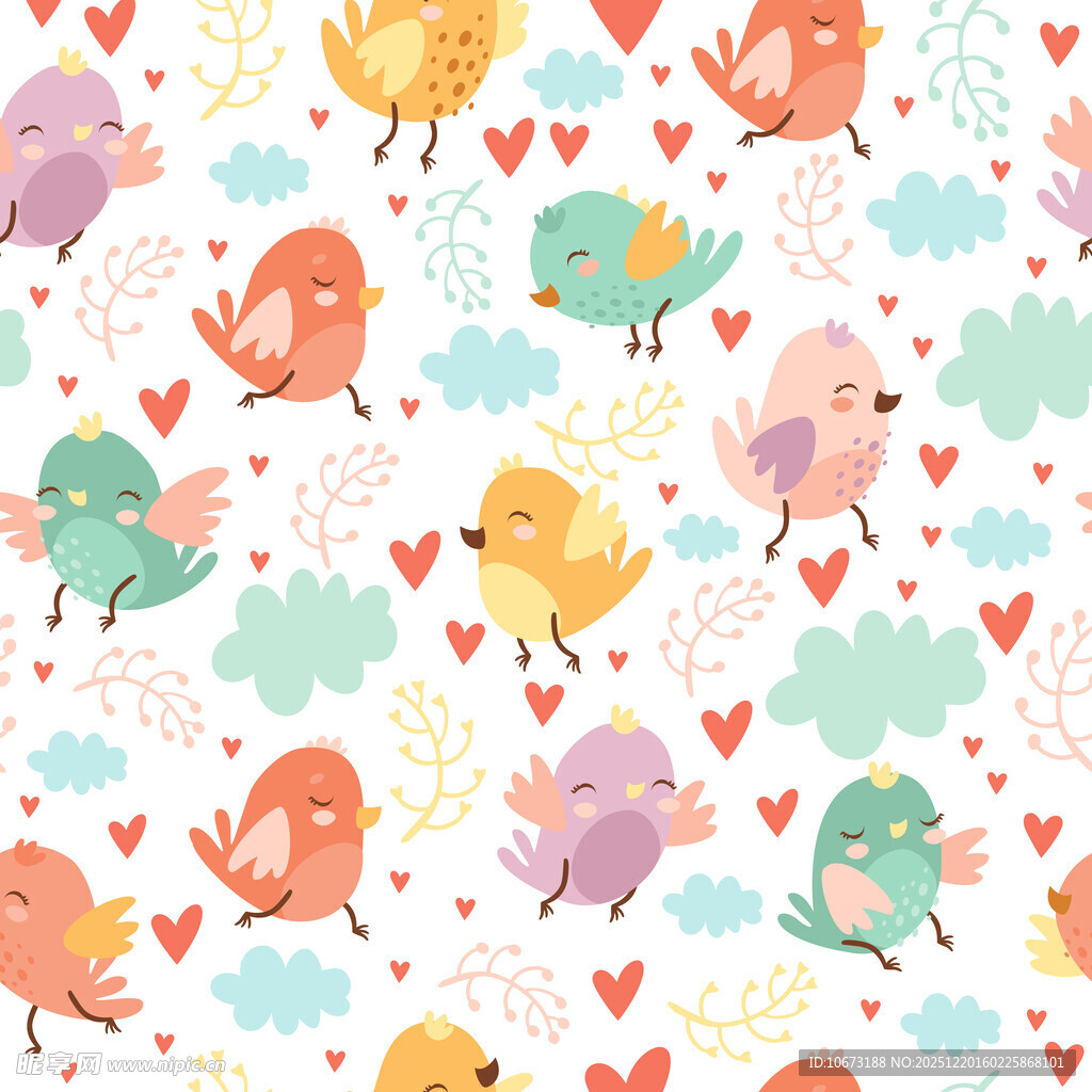 可爱小鸟爱心云朵图案