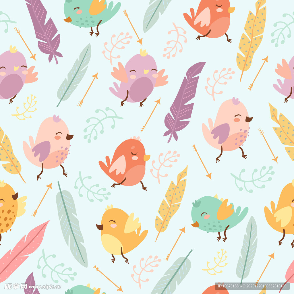 可爱小鸟与羽毛图案背景